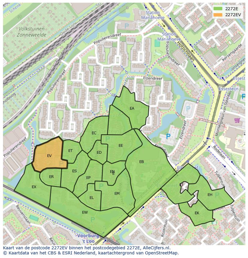 Afbeelding van het postcodegebied 2272 EV op de kaart.