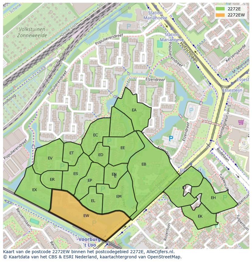 Afbeelding van het postcodegebied 2272 EW op de kaart.