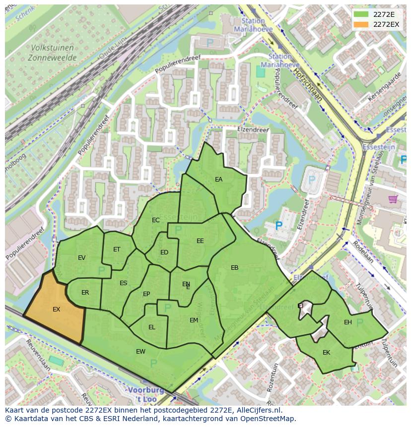 Afbeelding van het postcodegebied 2272 EX op de kaart.