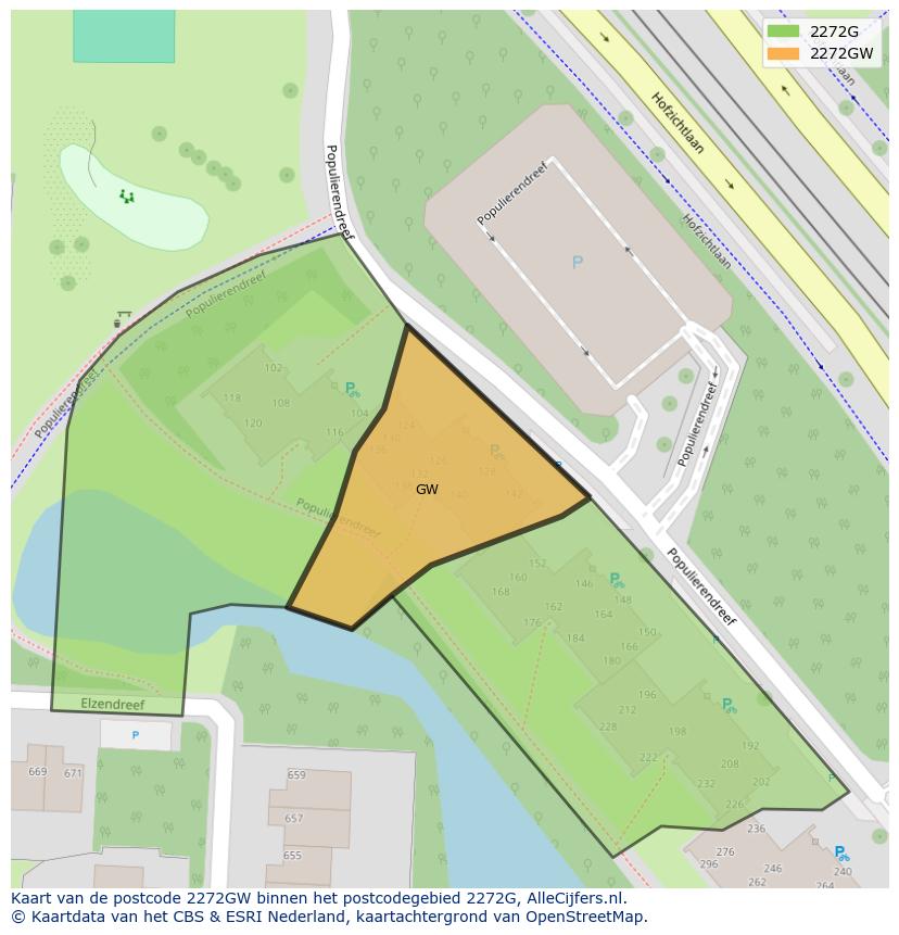 Afbeelding van het postcodegebied 2272 GW op de kaart.