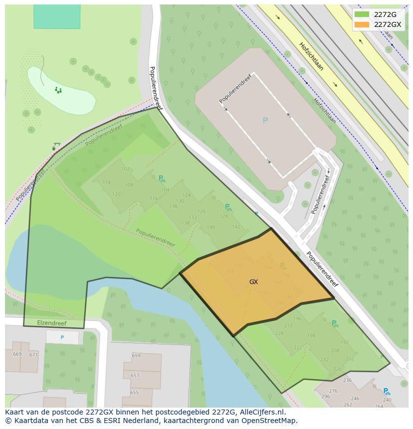 Afbeelding van het postcodegebied 2272 GX op de kaart.
