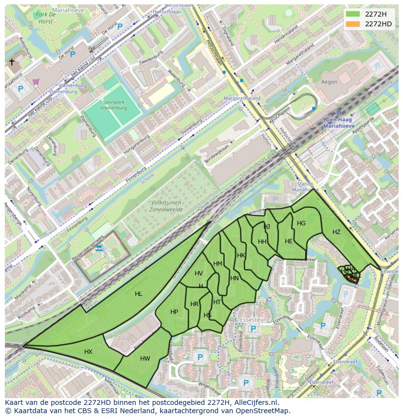 Afbeelding van het postcodegebied 2272 HD op de kaart.