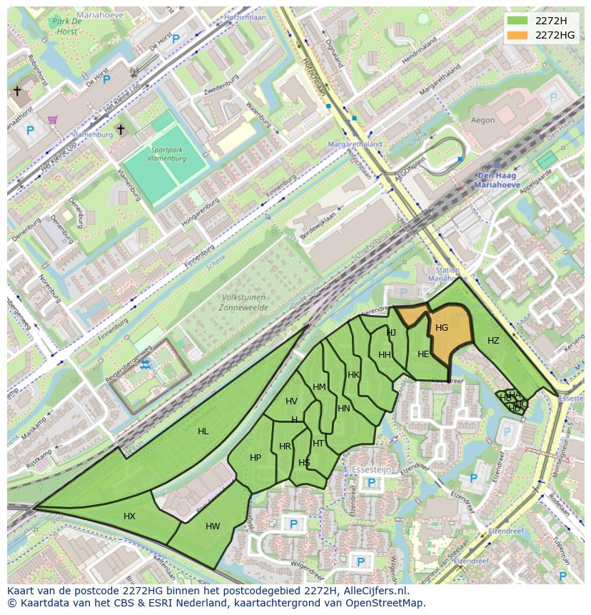 Afbeelding van het postcodegebied 2272 HG op de kaart.