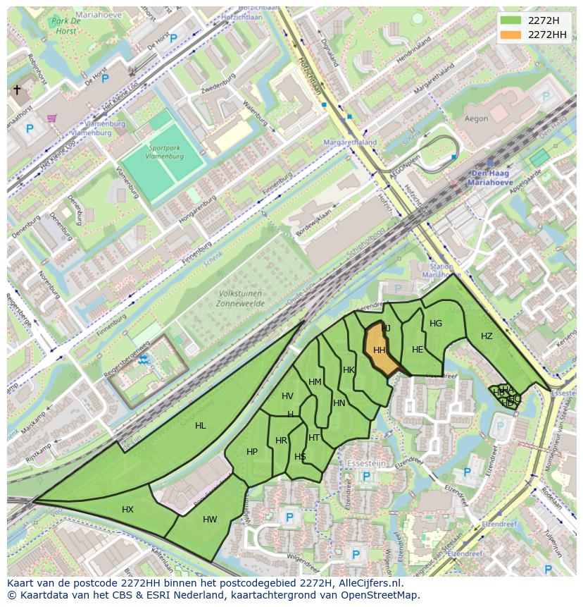 Afbeelding van het postcodegebied 2272 HH op de kaart.