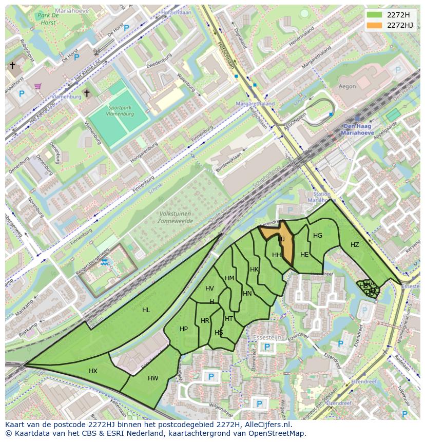 Afbeelding van het postcodegebied 2272 HJ op de kaart.