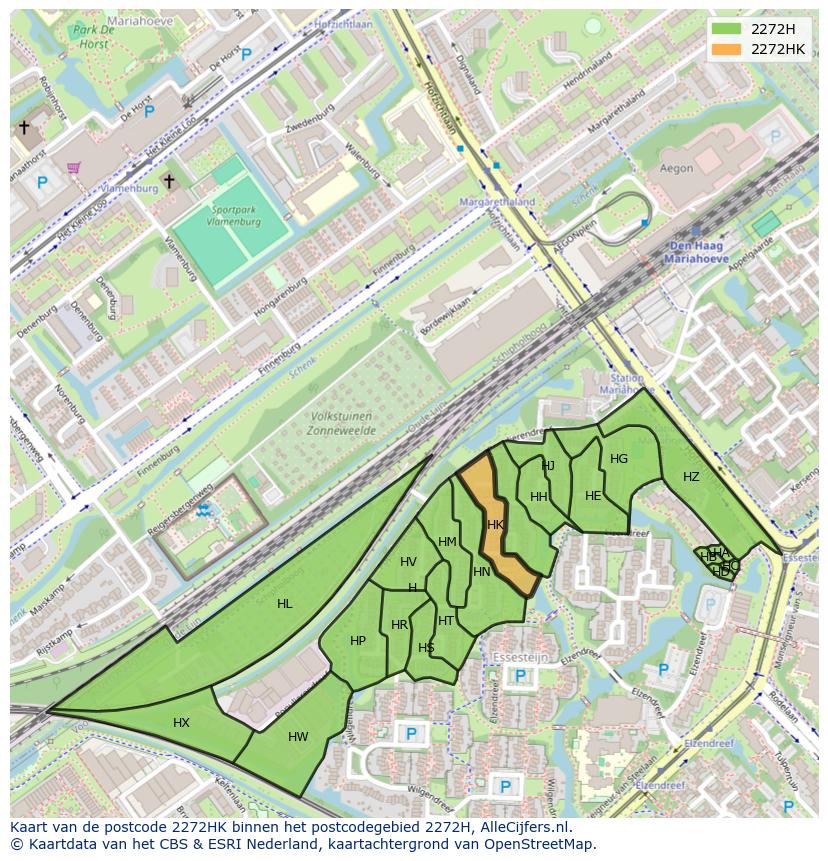 Afbeelding van het postcodegebied 2272 HK op de kaart.