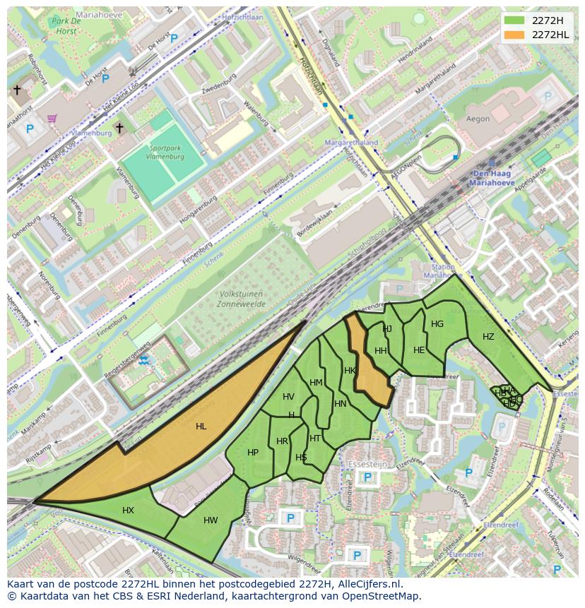 Afbeelding van het postcodegebied 2272 HL op de kaart.