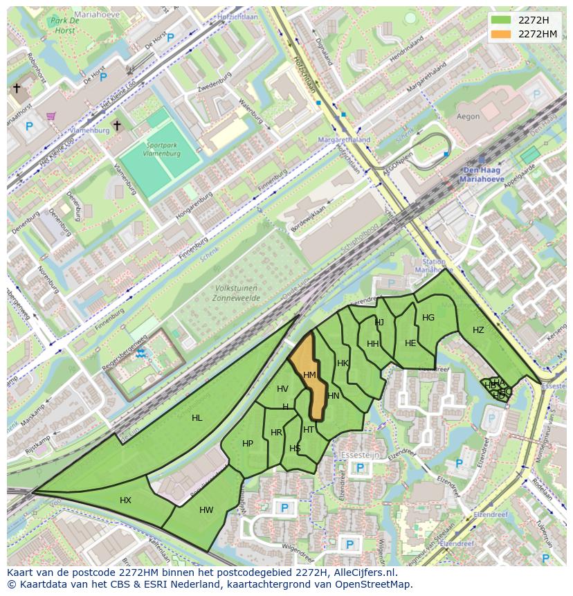 Afbeelding van het postcodegebied 2272 HM op de kaart.