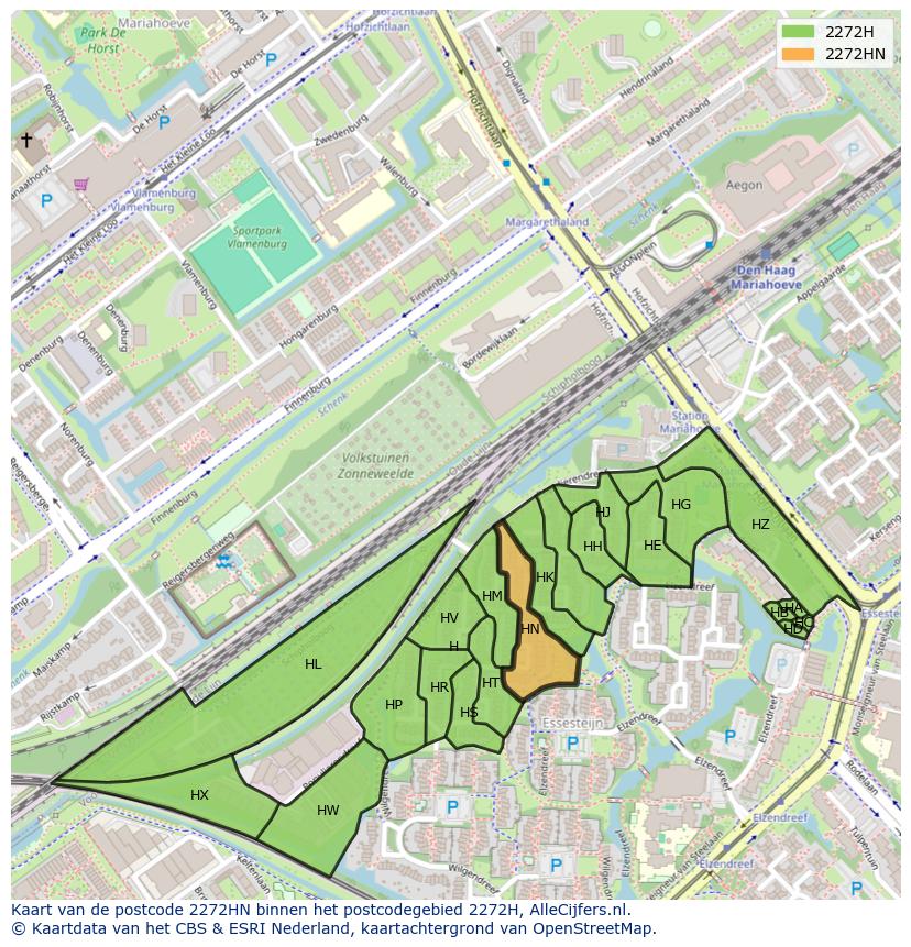 Afbeelding van het postcodegebied 2272 HN op de kaart.