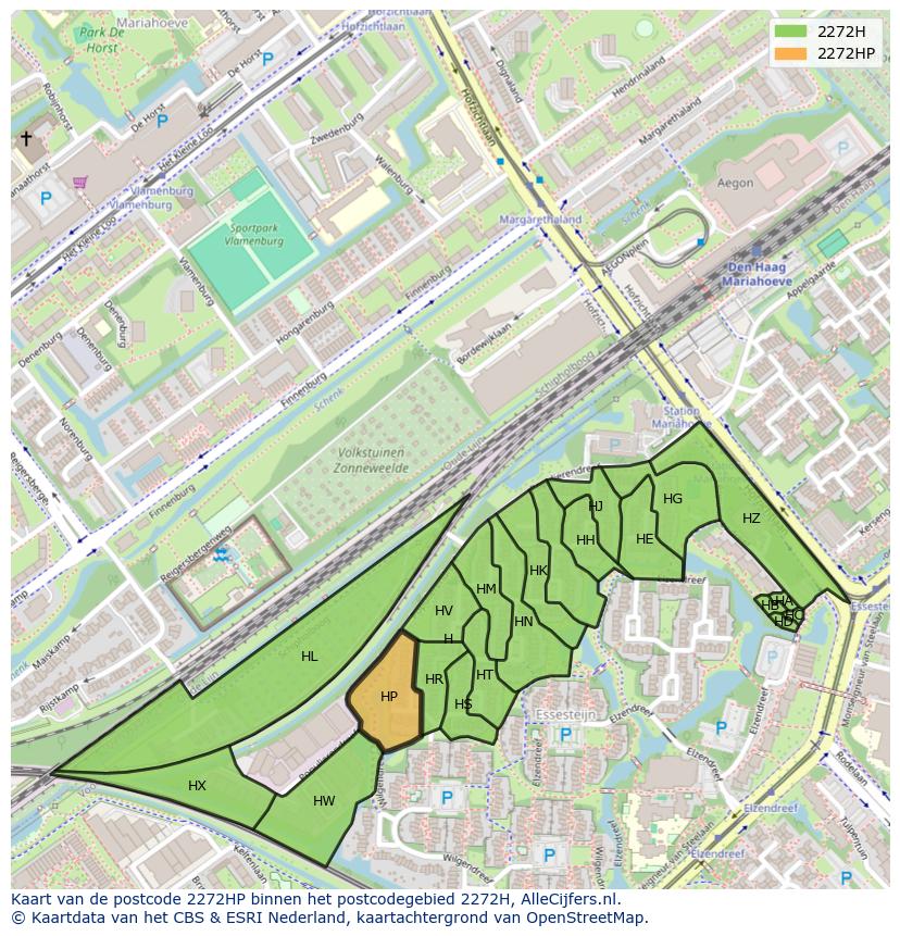 Afbeelding van het postcodegebied 2272 HP op de kaart.