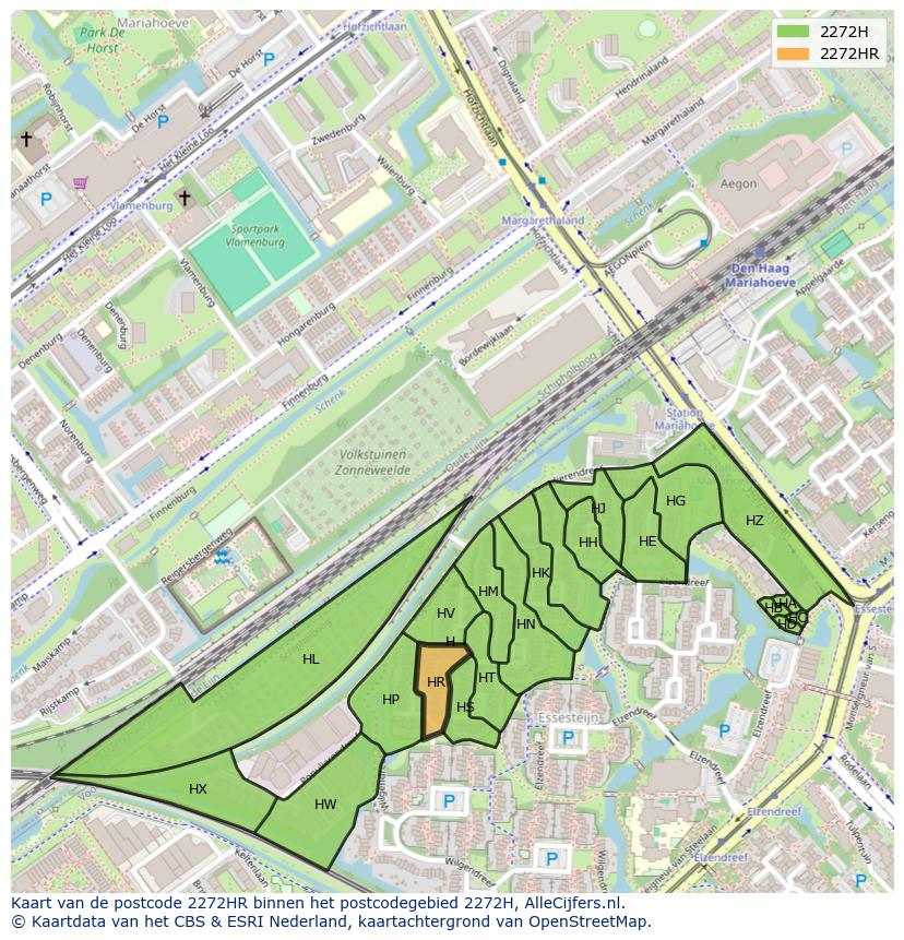 Afbeelding van het postcodegebied 2272 HR op de kaart.