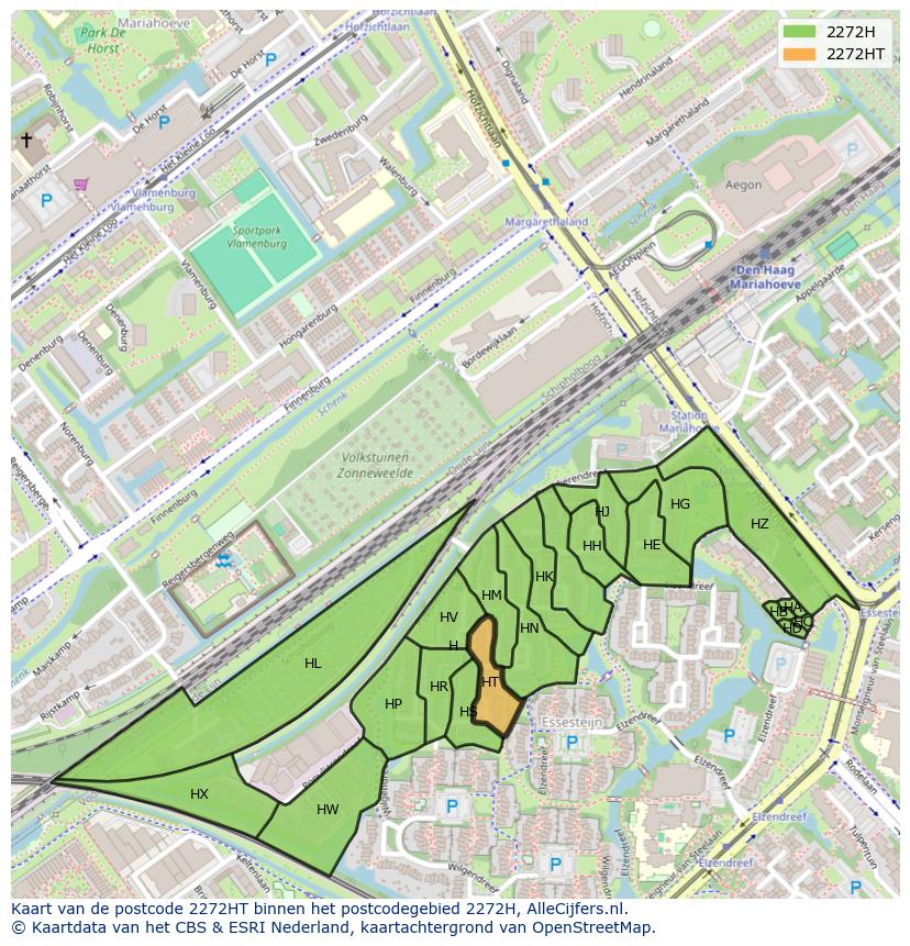 Afbeelding van het postcodegebied 2272 HT op de kaart.