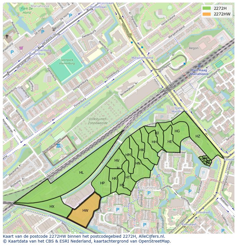 Afbeelding van het postcodegebied 2272 HW op de kaart.