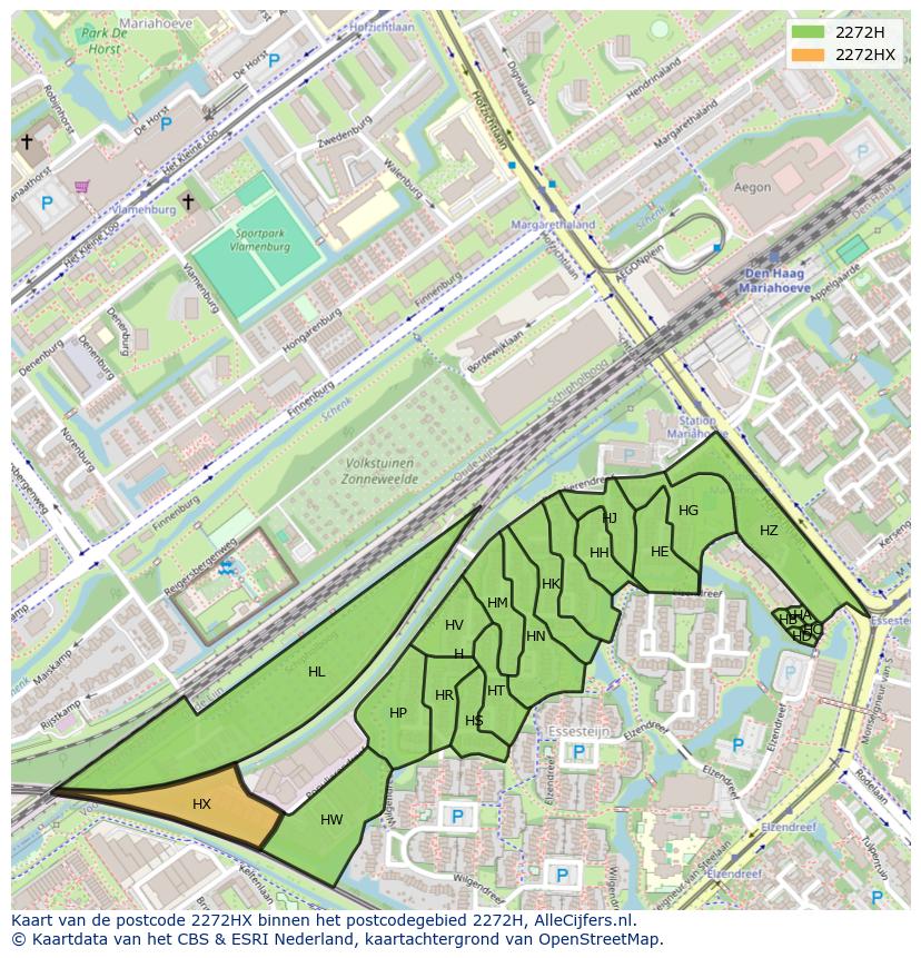Afbeelding van het postcodegebied 2272 HX op de kaart.