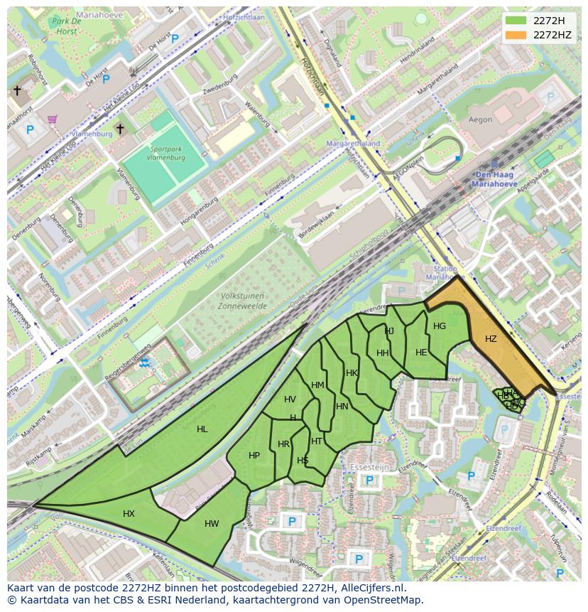 Afbeelding van het postcodegebied 2272 HZ op de kaart.