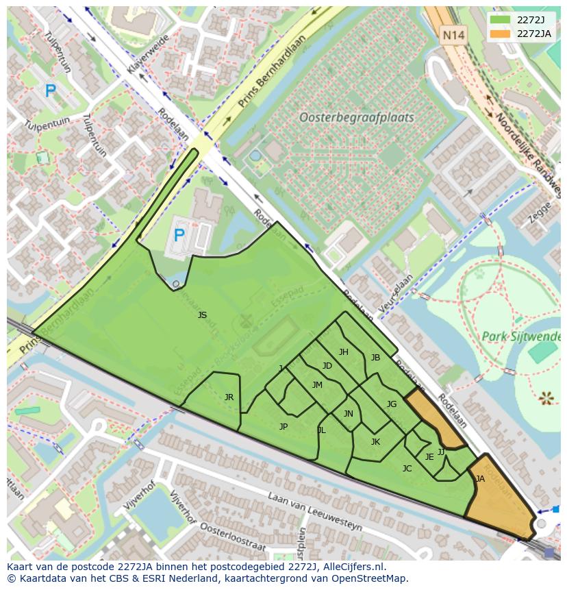 Afbeelding van het postcodegebied 2272 JA op de kaart.