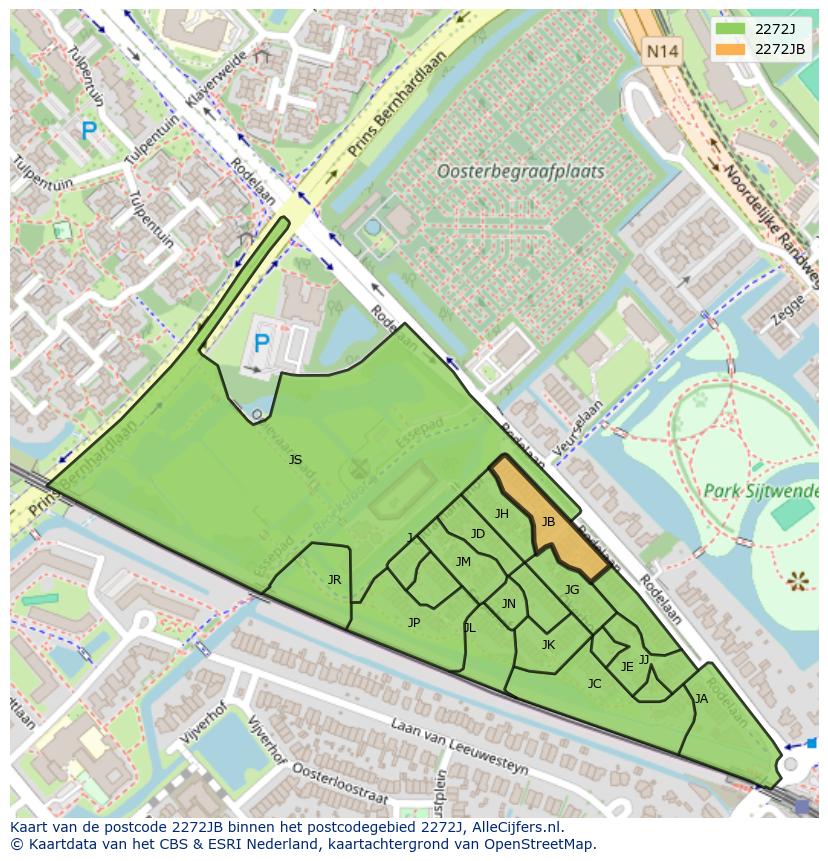 Afbeelding van het postcodegebied 2272 JB op de kaart.
