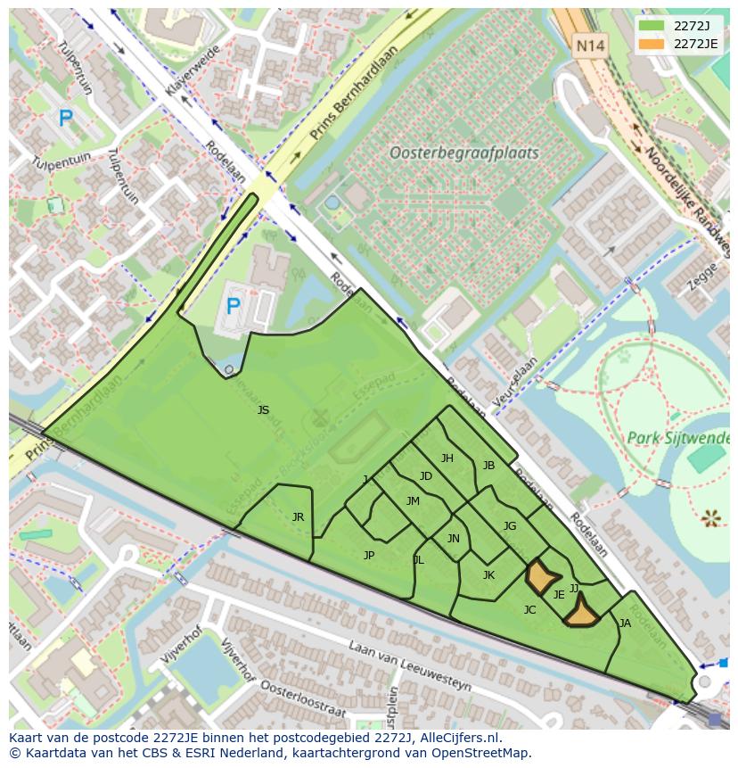 Afbeelding van het postcodegebied 2272 JE op de kaart.