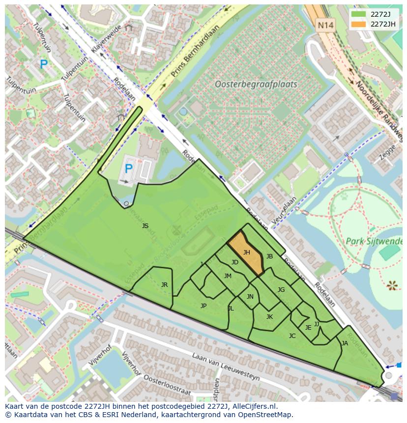 Afbeelding van het postcodegebied 2272 JH op de kaart.