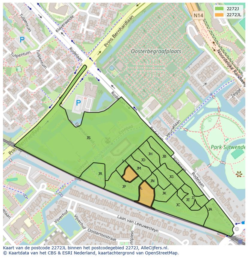 Afbeelding van het postcodegebied 2272 JL op de kaart.