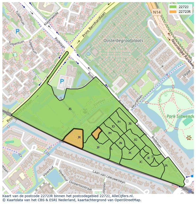 Afbeelding van het postcodegebied 2272 JR op de kaart.