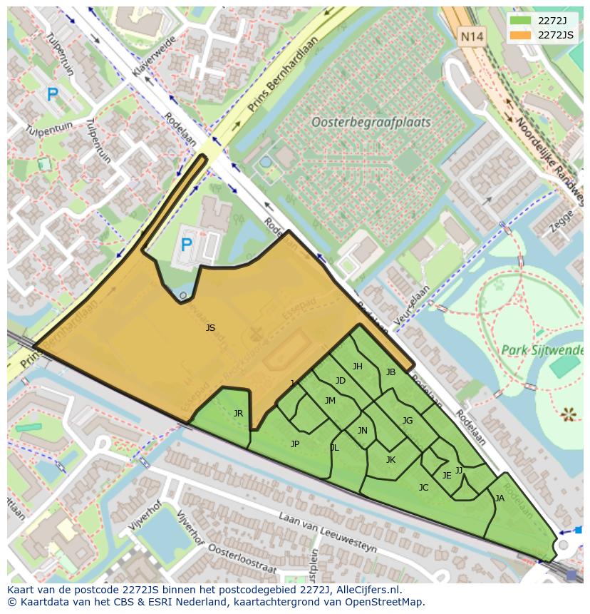 Afbeelding van het postcodegebied 2272 JS op de kaart.