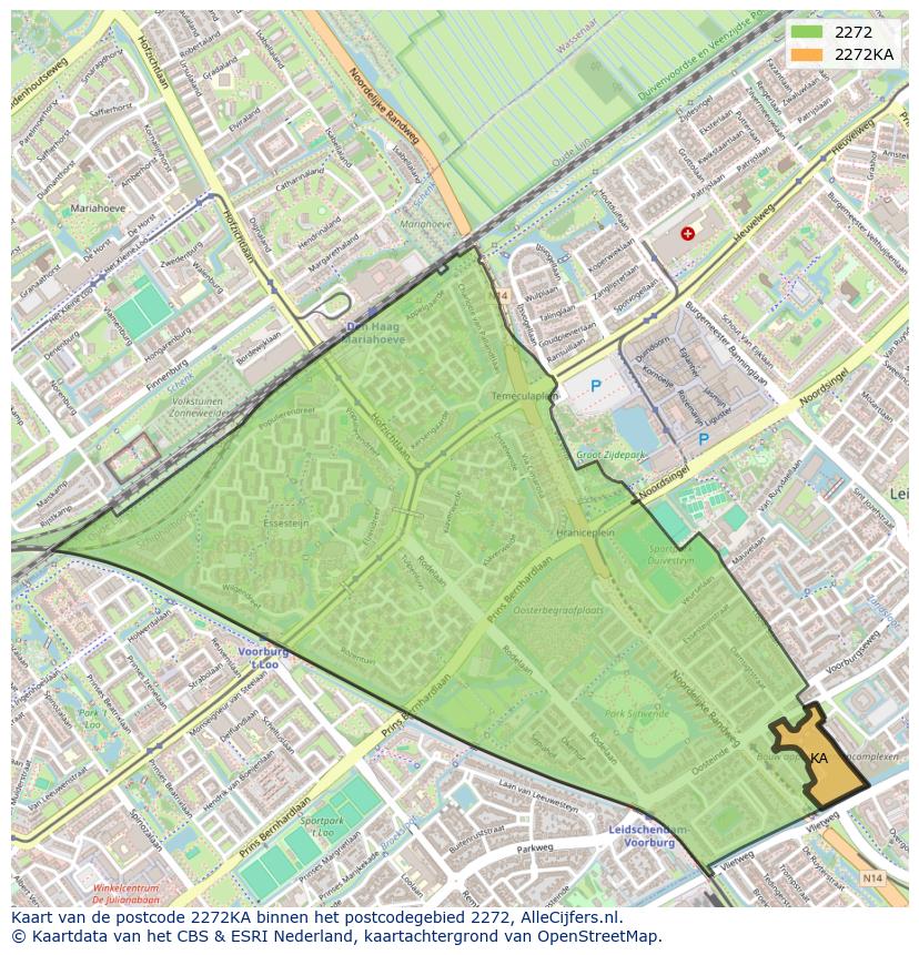 Afbeelding van het postcodegebied 2272 KA op de kaart.