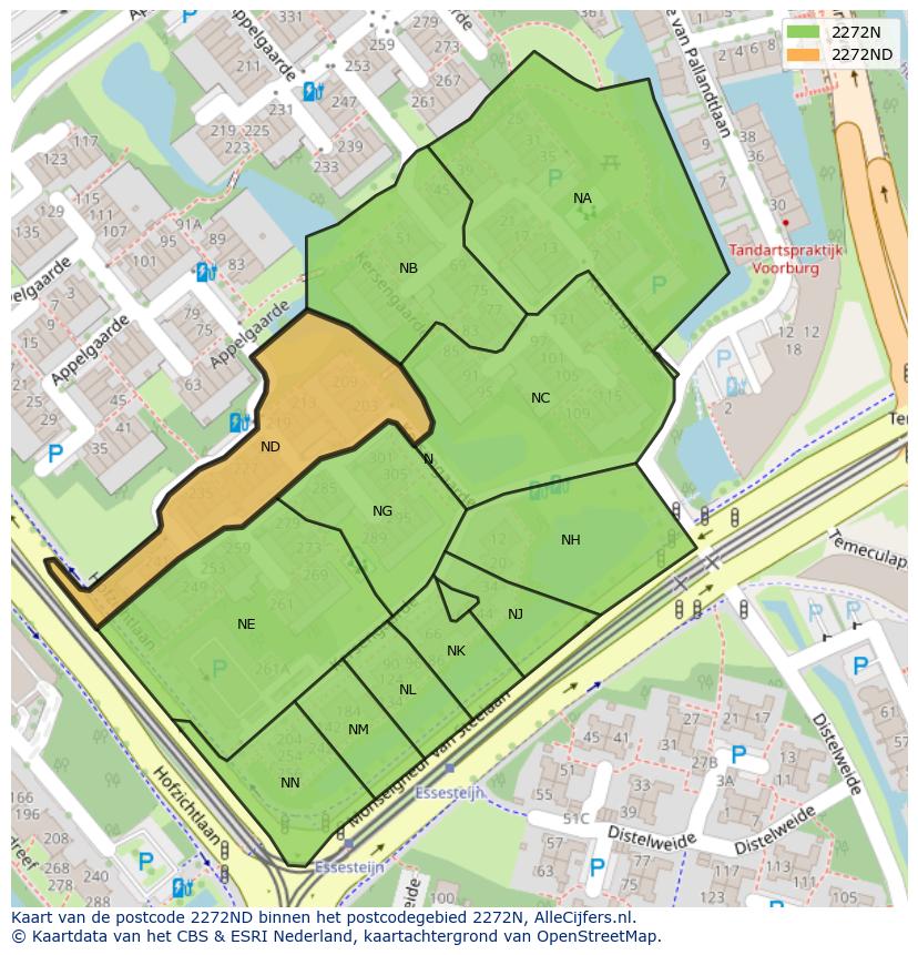 Afbeelding van het postcodegebied 2272 ND op de kaart.