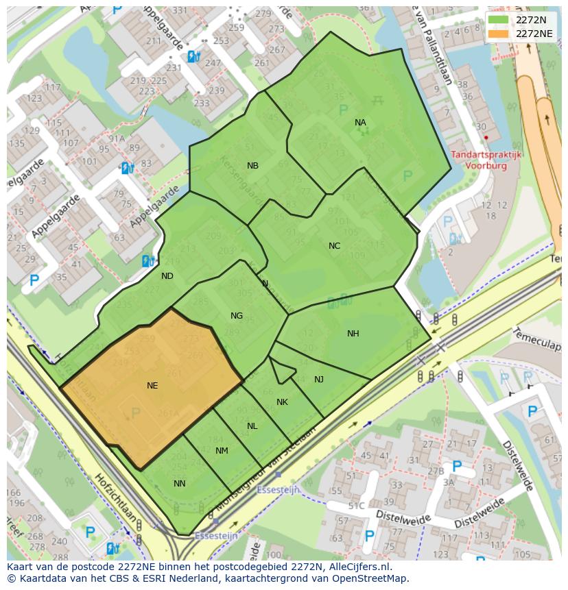 Afbeelding van het postcodegebied 2272 NE op de kaart.