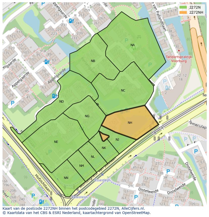 Afbeelding van het postcodegebied 2272 NH op de kaart.