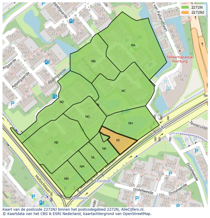Afbeelding van het postcodegebied 2272 NJ op de kaart.