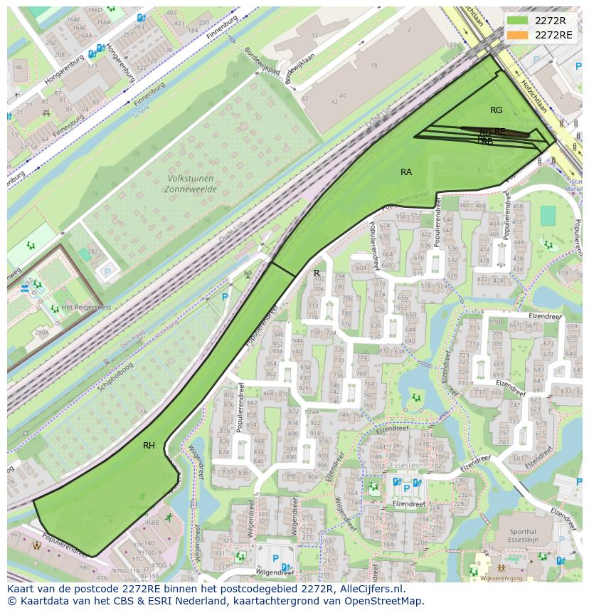 Afbeelding van het postcodegebied 2272 RE op de kaart.