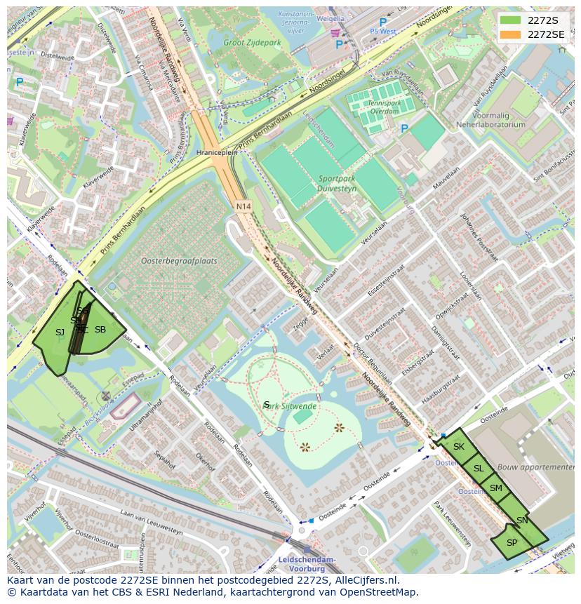 Afbeelding van het postcodegebied 2272 SE op de kaart.