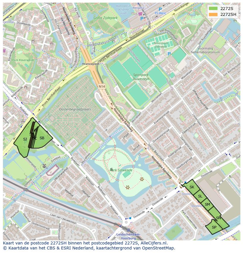 Afbeelding van het postcodegebied 2272 SH op de kaart.
