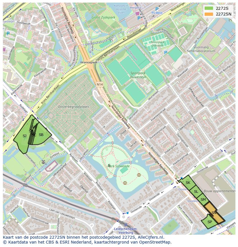 Afbeelding van het postcodegebied 2272 SN op de kaart.