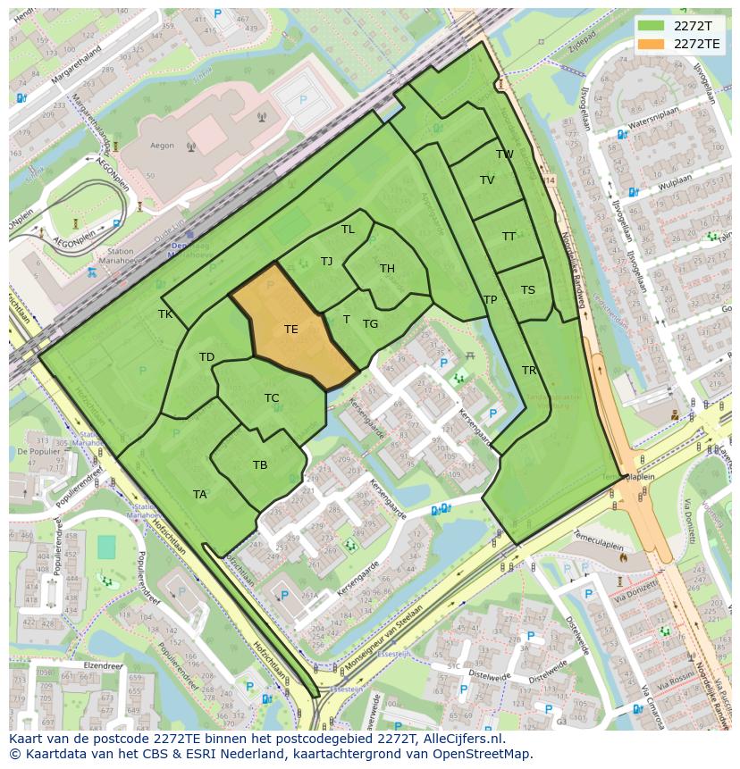 Afbeelding van het postcodegebied 2272 TE op de kaart.