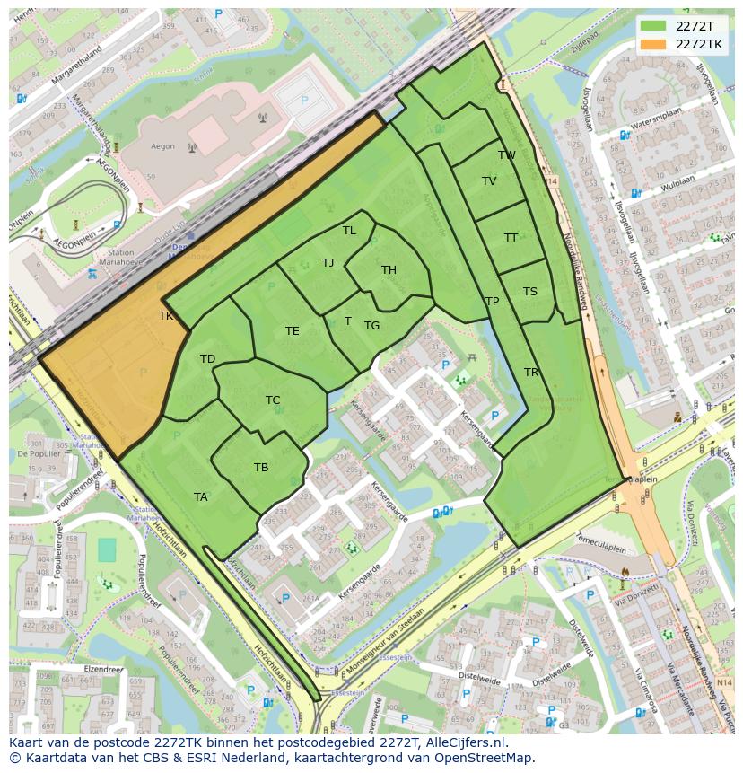 Afbeelding van het postcodegebied 2272 TK op de kaart.