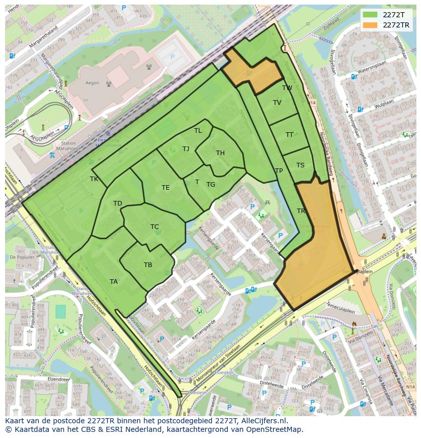 Afbeelding van het postcodegebied 2272 TR op de kaart.