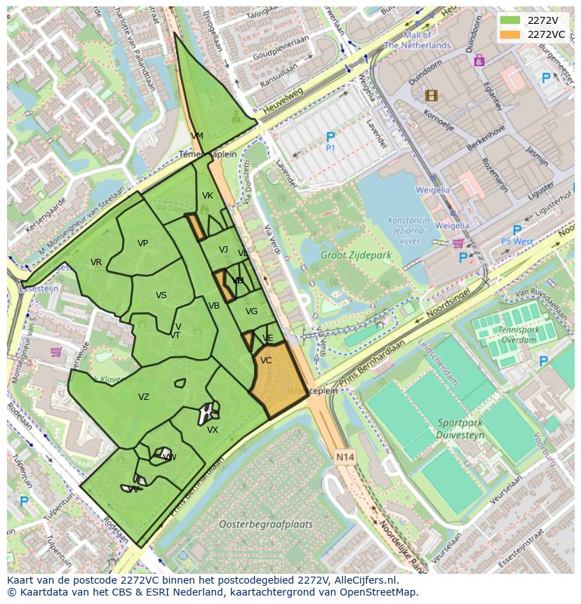 Afbeelding van het postcodegebied 2272 VC op de kaart.