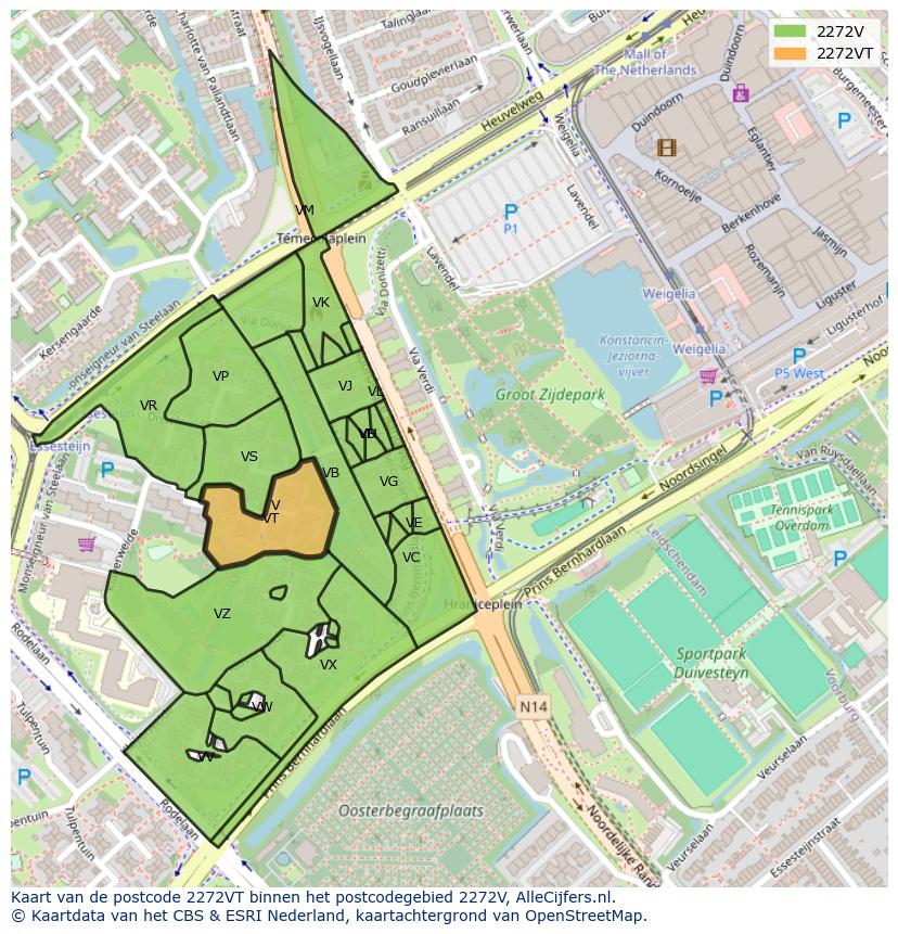 Afbeelding van het postcodegebied 2272 VT op de kaart.