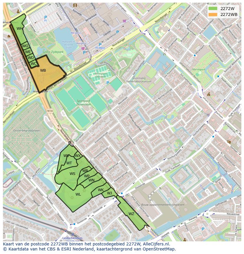 Afbeelding van het postcodegebied 2272 WB op de kaart.