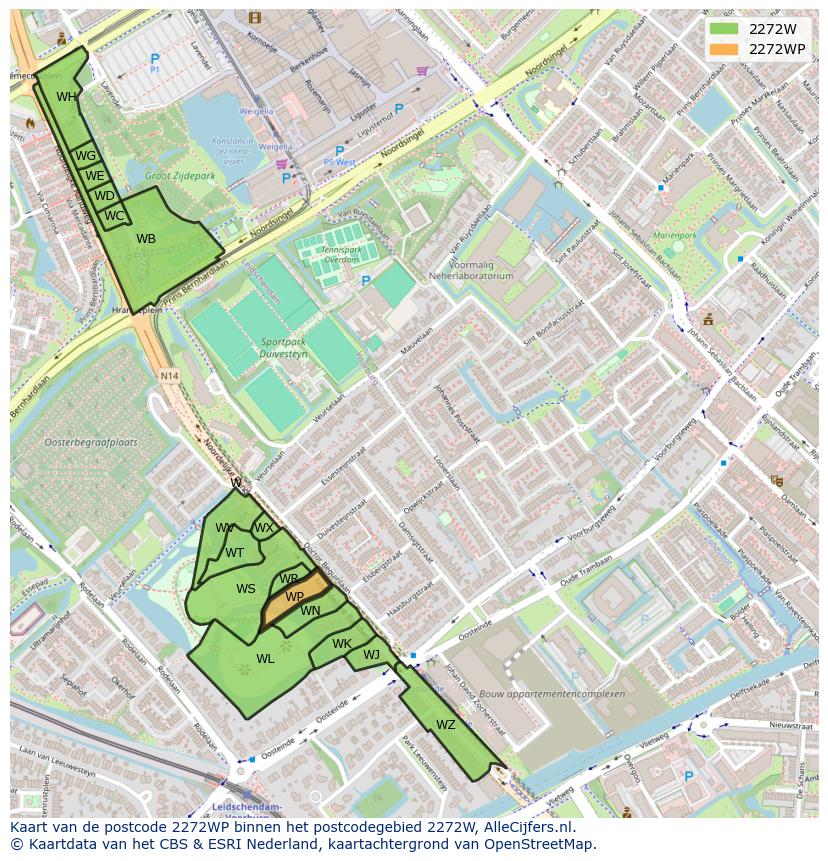 Afbeelding van het postcodegebied 2272 WP op de kaart.