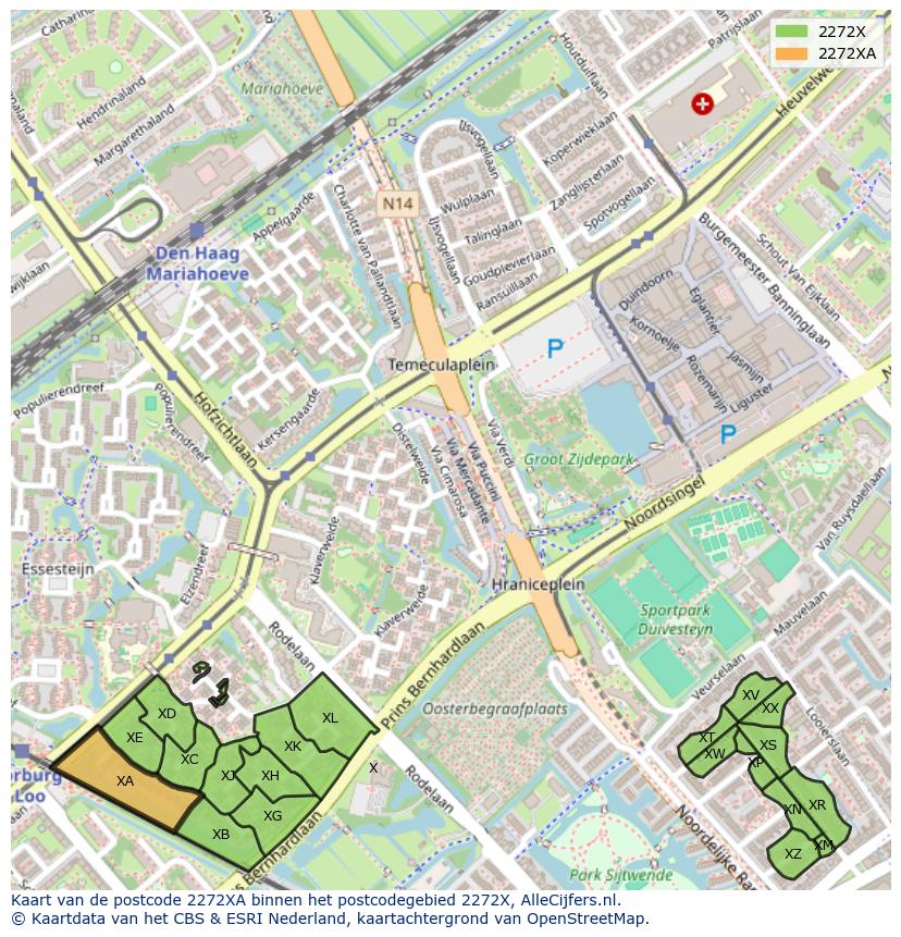 Afbeelding van het postcodegebied 2272 XA op de kaart.