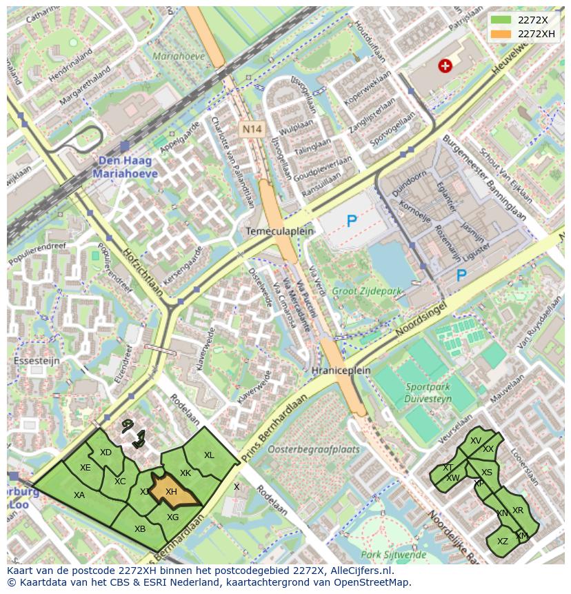 Afbeelding van het postcodegebied 2272 XH op de kaart.