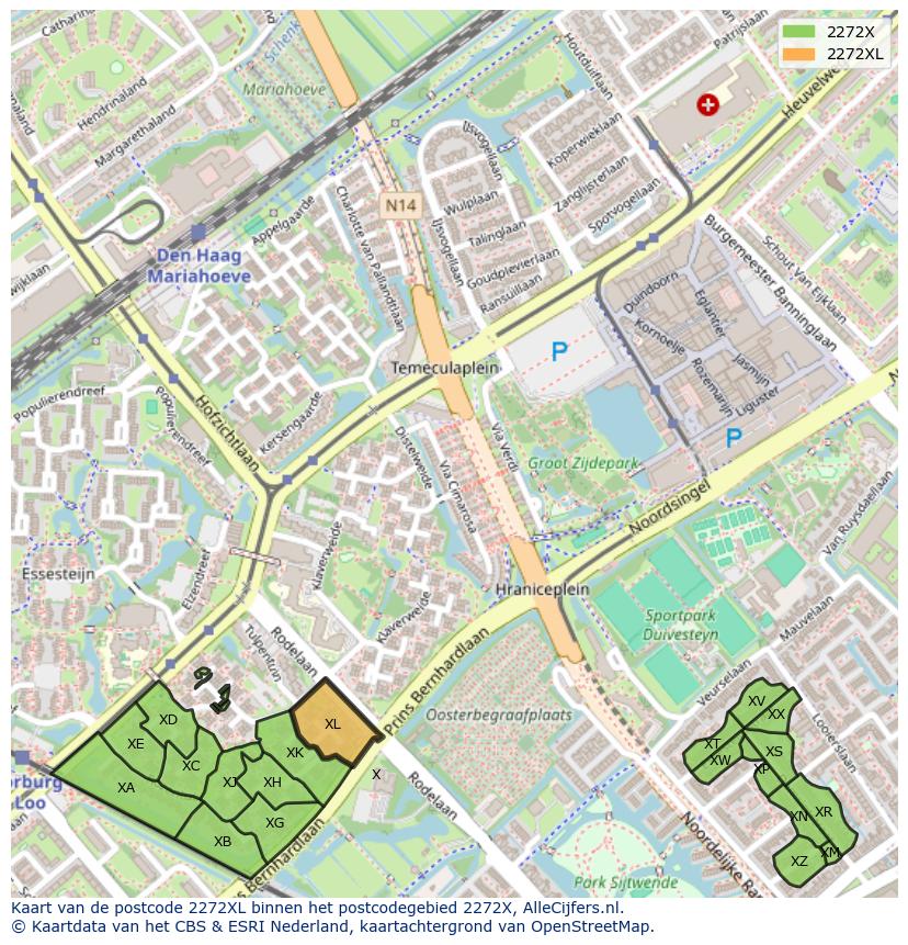 Afbeelding van het postcodegebied 2272 XL op de kaart.