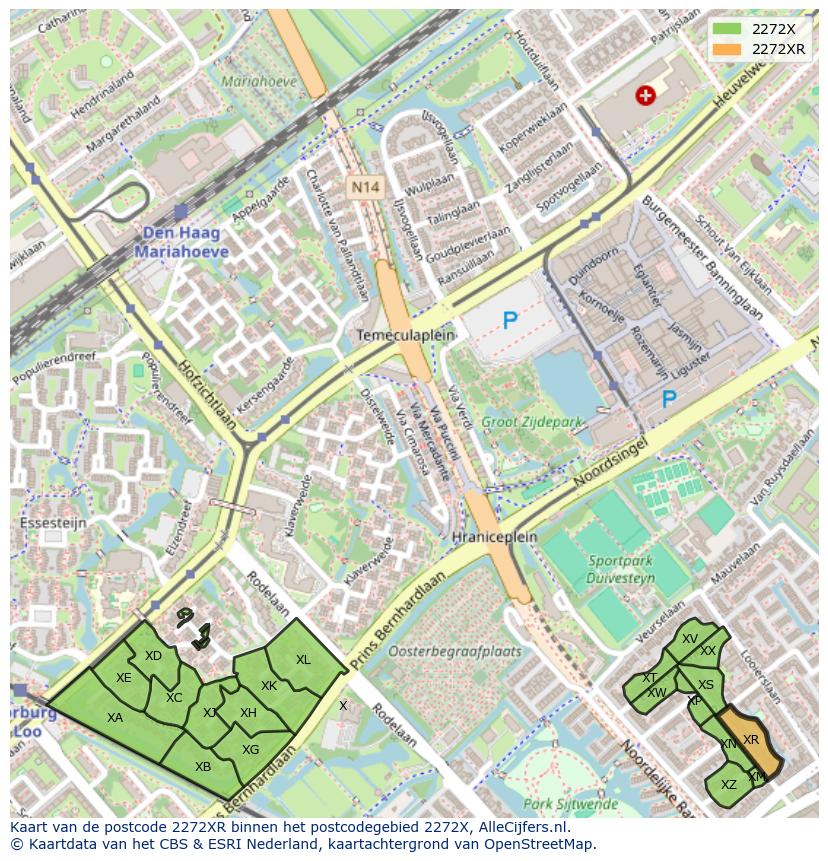 Afbeelding van het postcodegebied 2272 XR op de kaart.