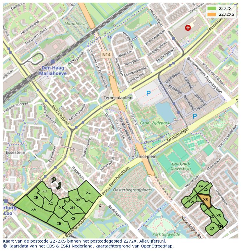Afbeelding van het postcodegebied 2272 XS op de kaart.
