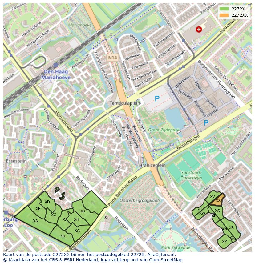 Afbeelding van het postcodegebied 2272 XX op de kaart.