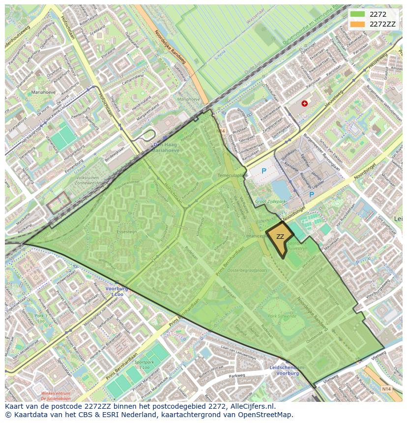 Afbeelding van het postcodegebied 2272 ZZ op de kaart.