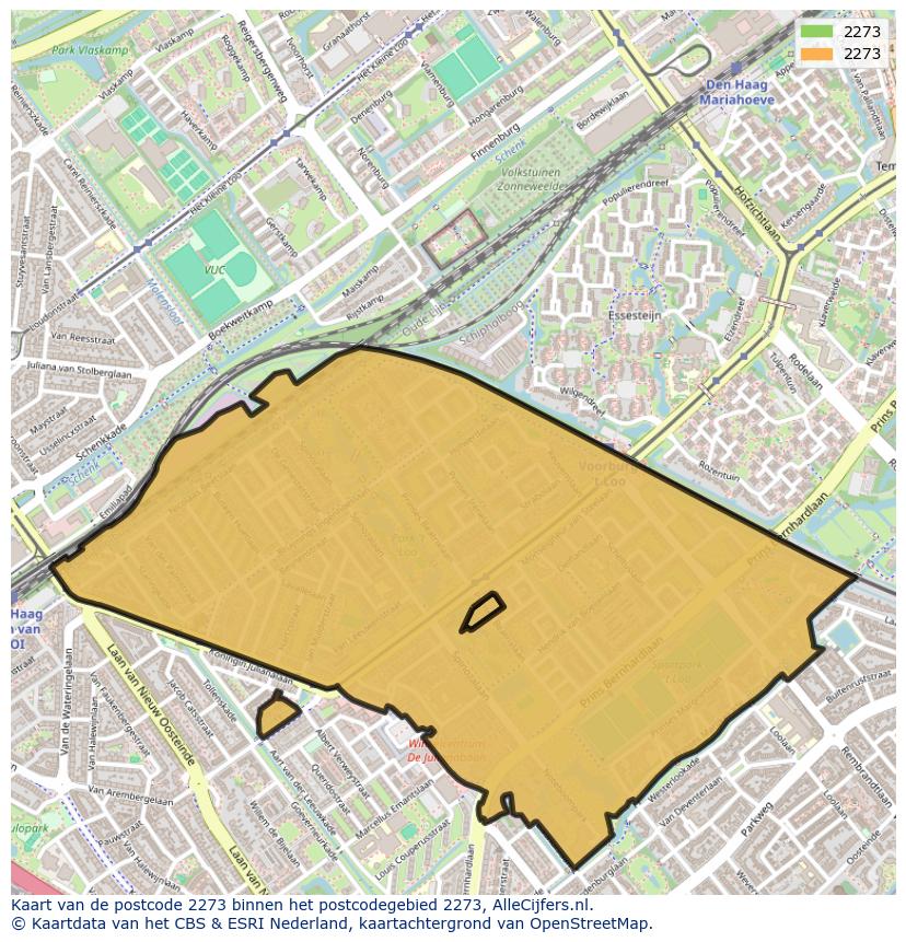 Afbeelding van het postcodegebied 2273 op de kaart.